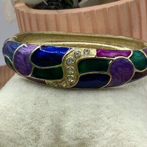 Jiu Long Xing Enamel Rhinestone Gold Tone Retro Stye Bangle Clamper Bracelet